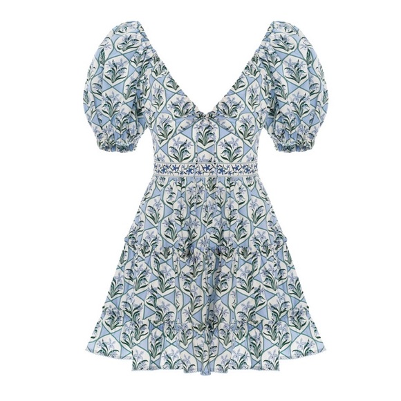 Agua by Agua Bendita Dresses & Skirts - Agua by Agua Bendita Blue floral manzanilla dress puff sleeves mini